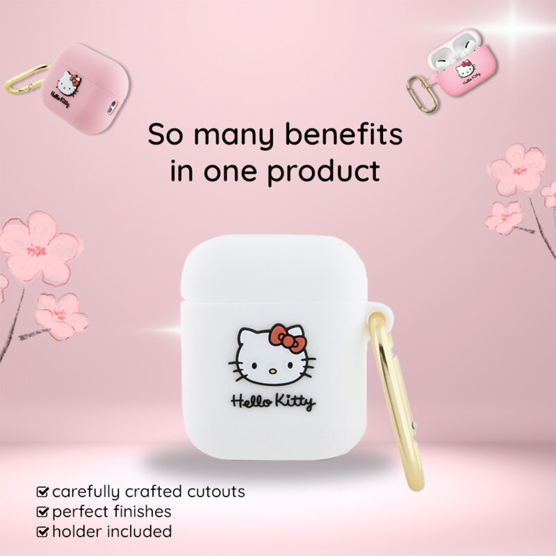 Husa AirPods Pro 1 Hello Kitty Silicone 3D Kitty Head, HKAP3DKHSF, rosu