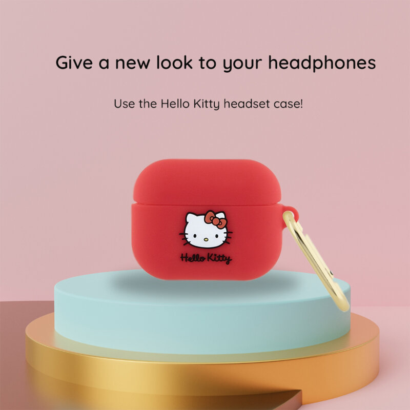Husa AirPods 2 Hello Kitty Silicone 3D Kitty Head, roz