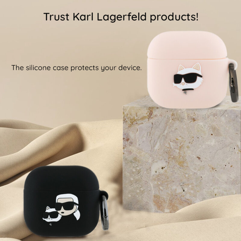 Husa Apple AirPods 4 Karl Lagerfeld Silicone Choupette Head 3D, roz, KLA4RUNCHP