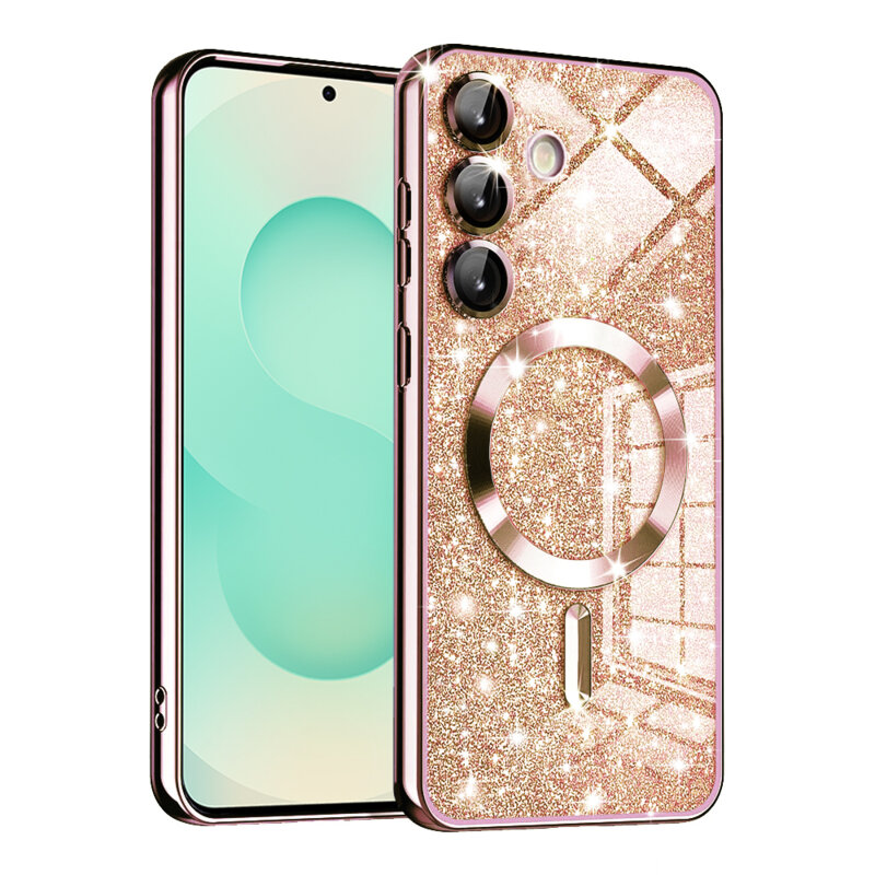 Husa premium Samsung Galaxy S25 Plus Techsuit Luxury Glitter MagSafe, roz auriu
