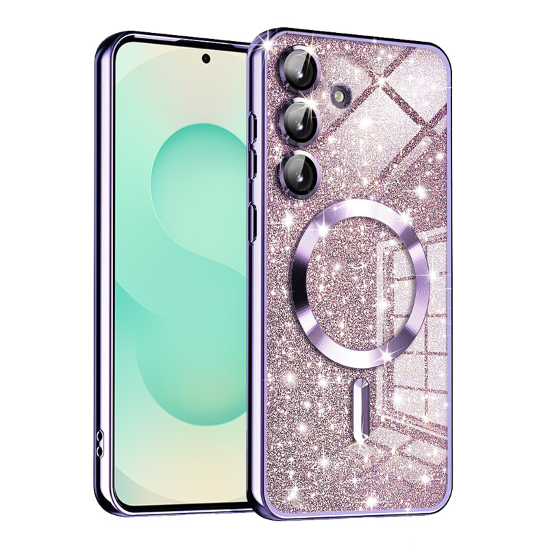 Husa premium Samsung Galaxy S25 Plus Techsuit Luxury Glitter MagSafe, mov deschis