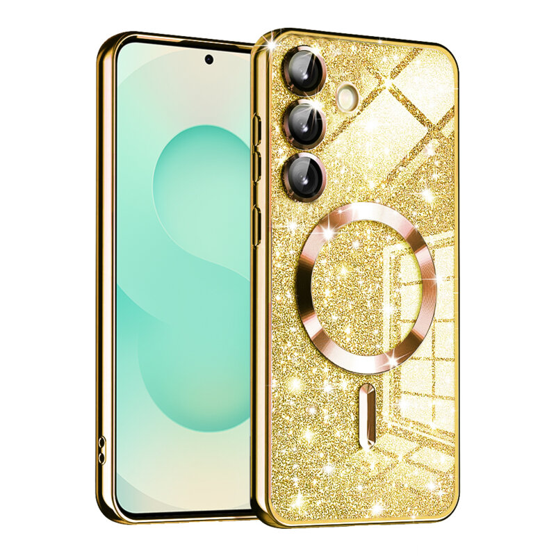 Husa premium Samsung Galaxy S25 Plus Techsuit Luxury Glitter MagSafe, auriu