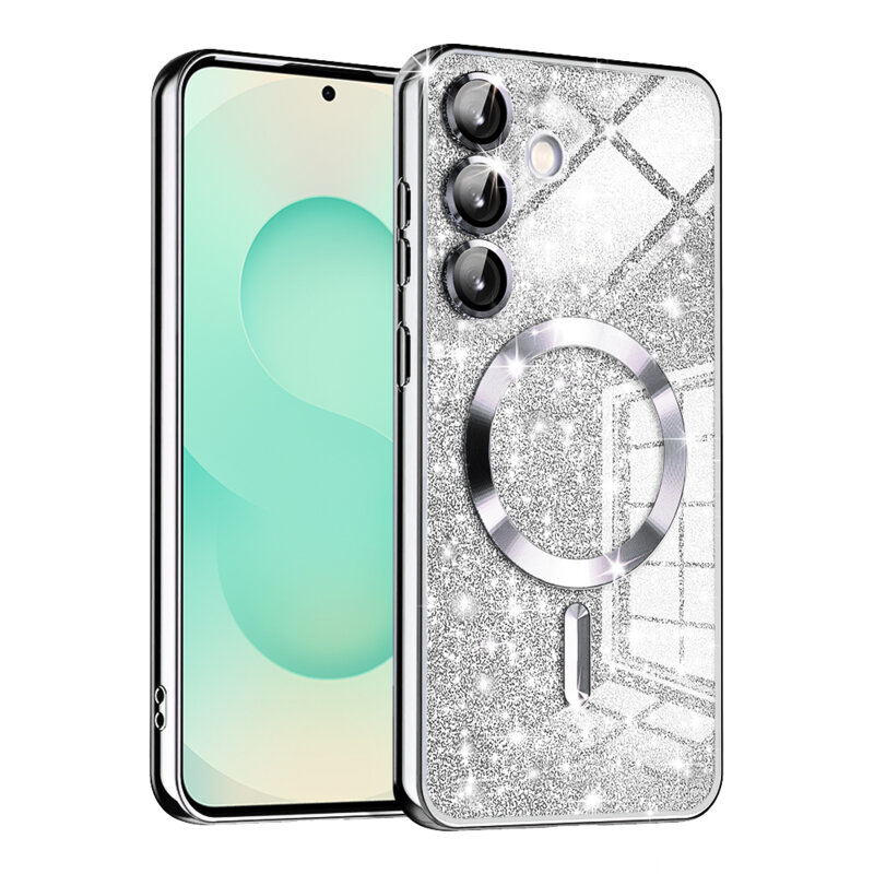Husa premium Samsung Galaxy S25 Plus Techsuit Luxury Glitter MagSafe, argintiu