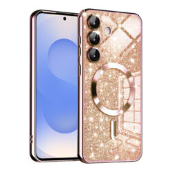 Husa premium Samsung Galaxy S25 Techsuit Luxury Glitter MagSafe, roz auriu