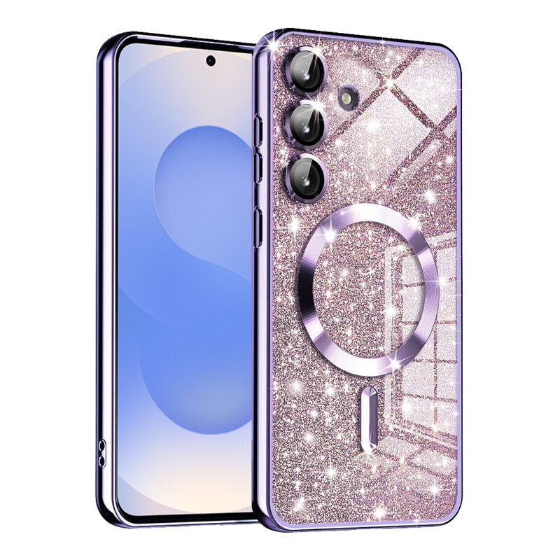 Husa premium Samsung Galaxy S25 Techsuit Luxury Glitter MagSafe, mov deschis