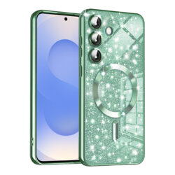 Husa premium Samsung Galaxy S25 Techsuit Luxury Glitter MagSafe, verde deschis