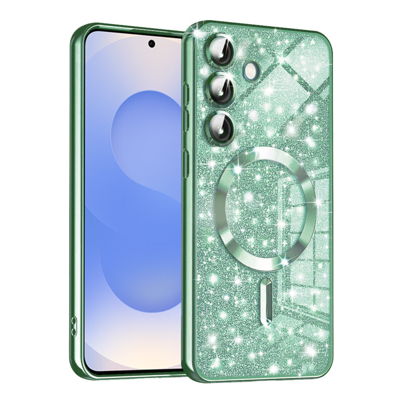 Husa premium Samsung Galaxy S25 Techsuit Luxury Glitter MagSafe, verde deschis