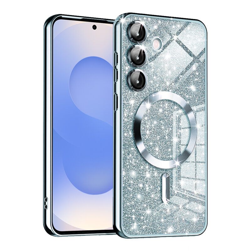 Husa premium Samsung Galaxy S25 Techsuit Luxury Glitter MagSafe, bleu