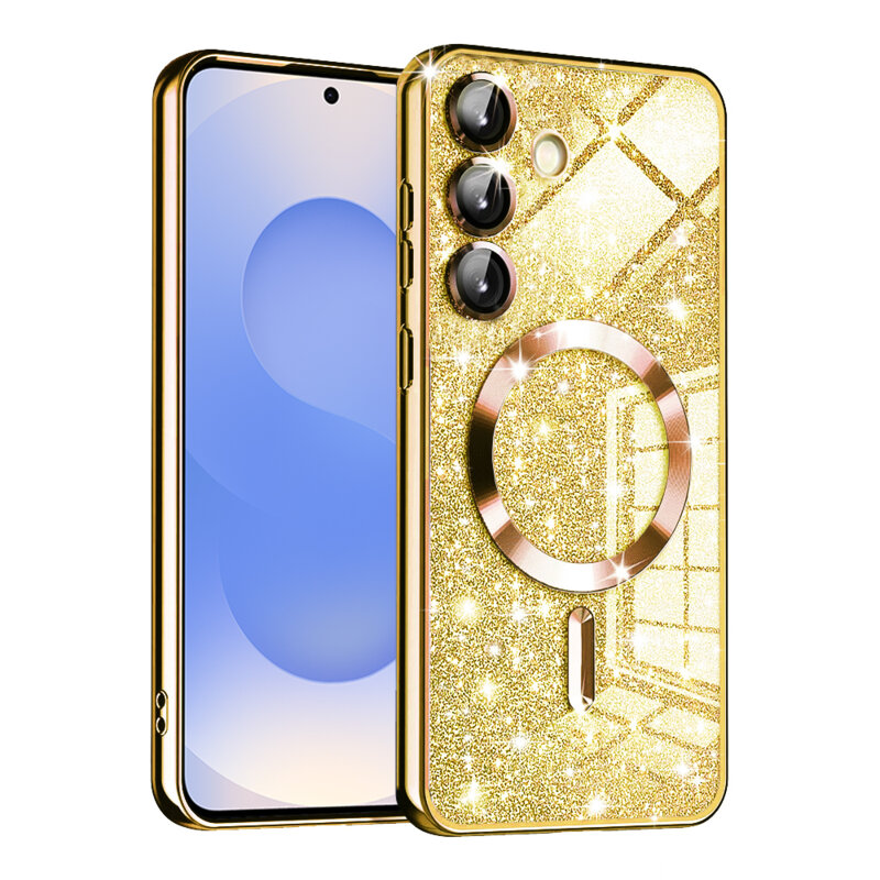 Husa premium Samsung Galaxy S25 Techsuit Luxury Glitter MagSafe, auriu
