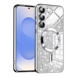 Husa premium Samsung Galaxy S25 Techsuit Luxury Glitter MagSafe, argintiu