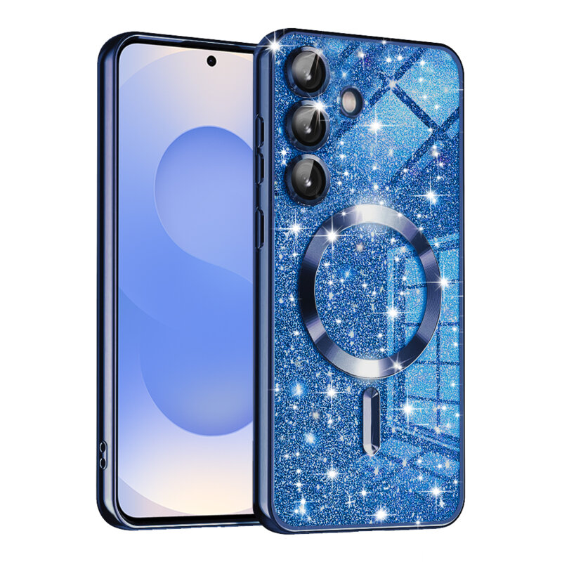 Husa premium Samsung Galaxy S25 Techsuit Luxury Glitter MagSafe, albastru