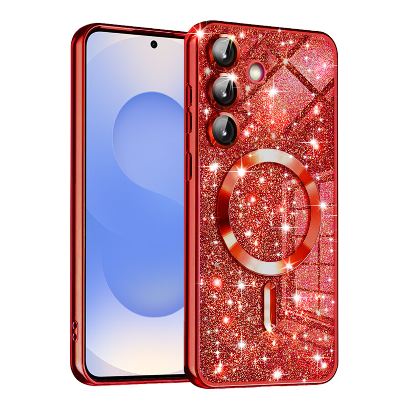 Husa premium Samsung Galaxy S25 Techsuit Luxury Glitter MagSafe, rosu