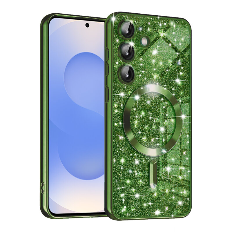 Husa premium Samsung Galaxy S25 Techsuit Luxury Glitter MagSafe, verde