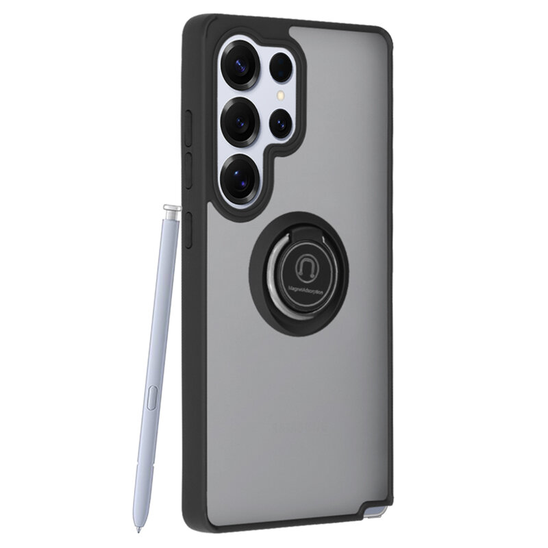 Husa Samsung Galaxy S25 Ultra Techsuit Glinth cu inel suport stand magnetic, negru