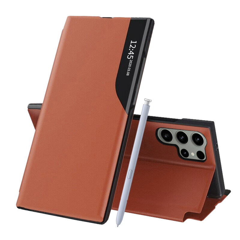 Husa Samsung Galaxy S25 Ultra Eco Leather View flip tip carte, portocaliu