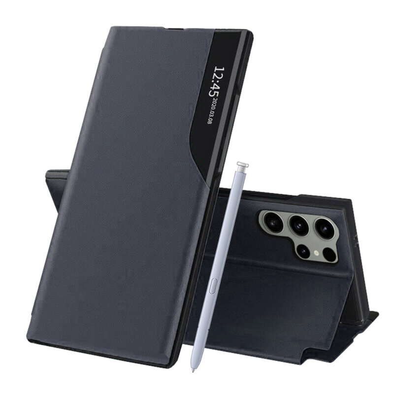 Husa Samsung Galaxy S25 Ultra Eco Leather View flip tip carte, albastru