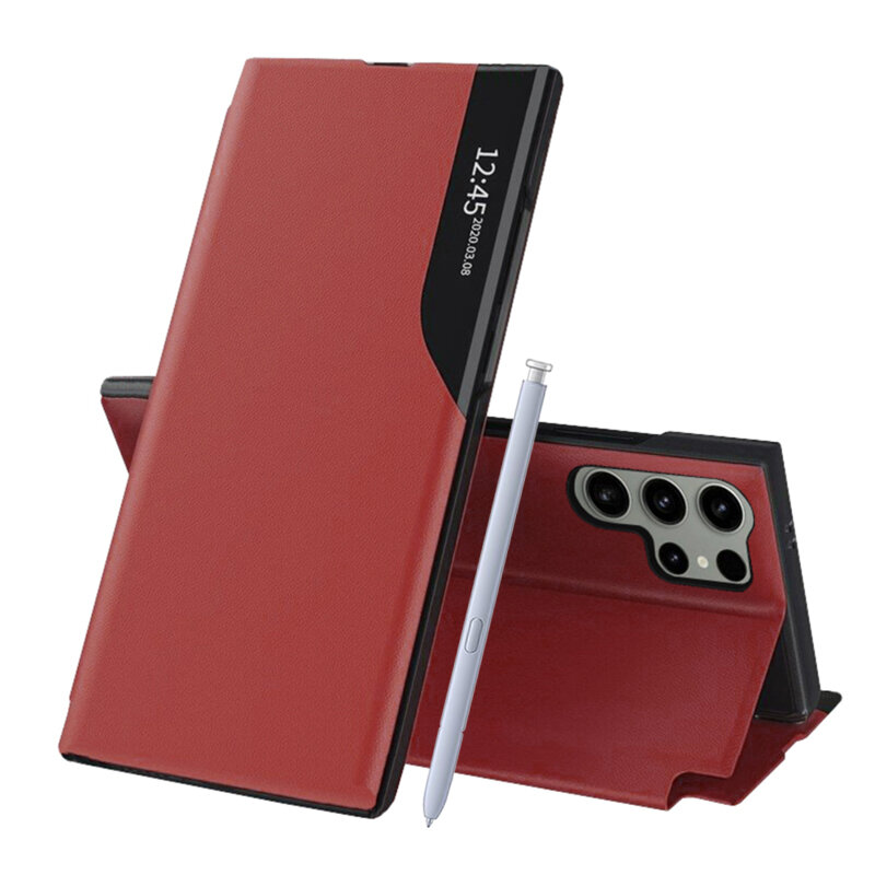 Husa Samsung Galaxy S25 Ultra Eco Leather View flip tip carte, rosu