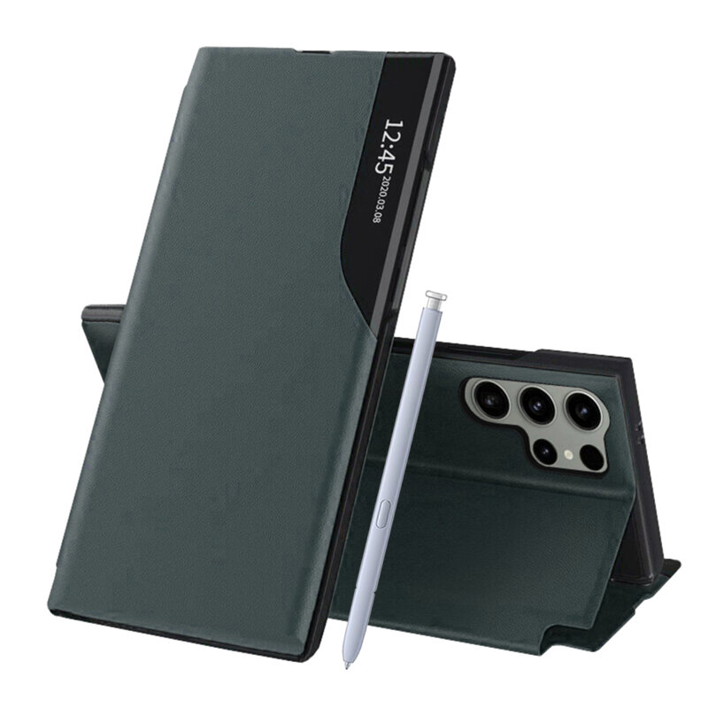 Husa Samsung Galaxy S25 Ultra Eco Leather View flip tip carte, verde