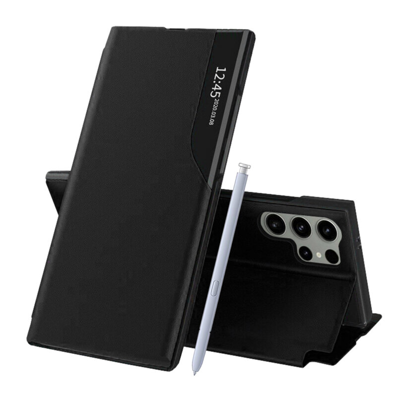 Husa Samsung Galaxy S25 Ultra Eco Leather View flip tip carte, negru