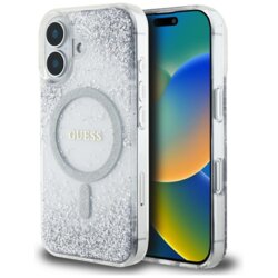 Husa originala Guess iPhone 16 Hardcase Resin Gradient Glitter MagSafe, argintiu, GUHMP16SRGRGES