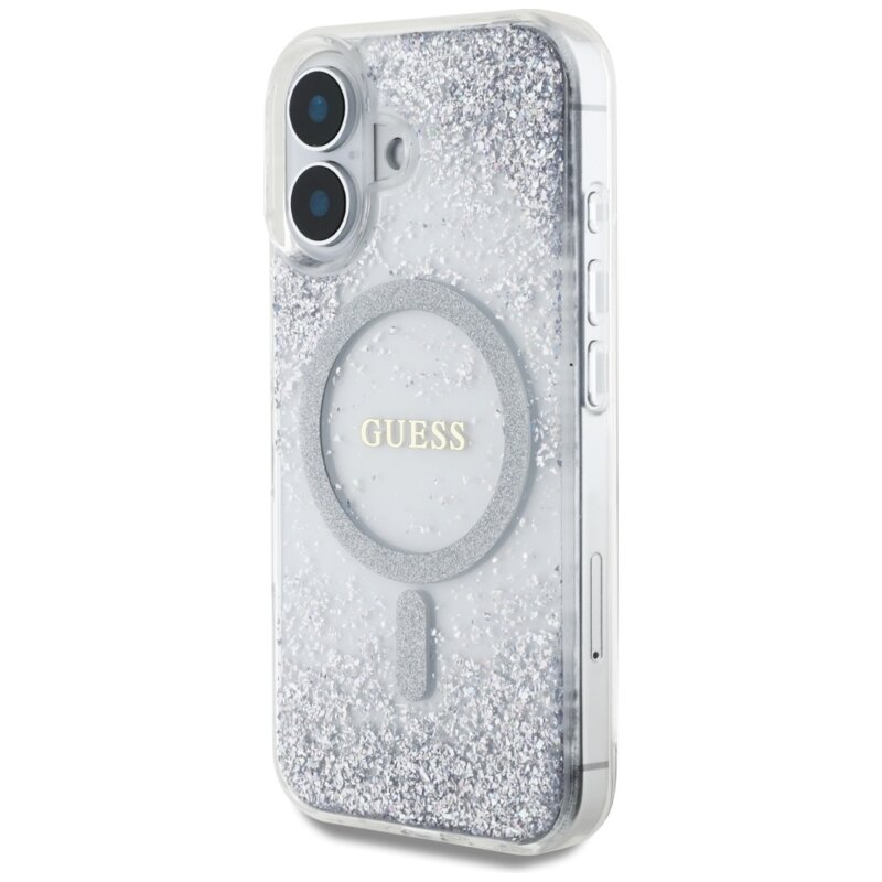 Husa originala Guess iPhone 16 Hardcase Resin Gradient Glitter MagSafe, argintiu, GUHMP16SRGRGES