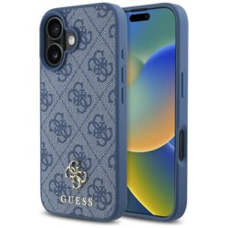 Husa iPhone 16 Guess 4G Small and Classic Logo MagSafe, albastru, GUHMP16SP4SM4MB