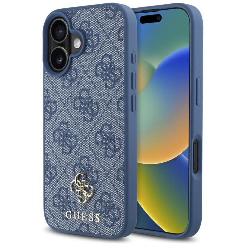 Husa iPhone 16 Guess 4G Small and Classic Logo MagSafe, albastru, GUHMP16SP4SM4MB