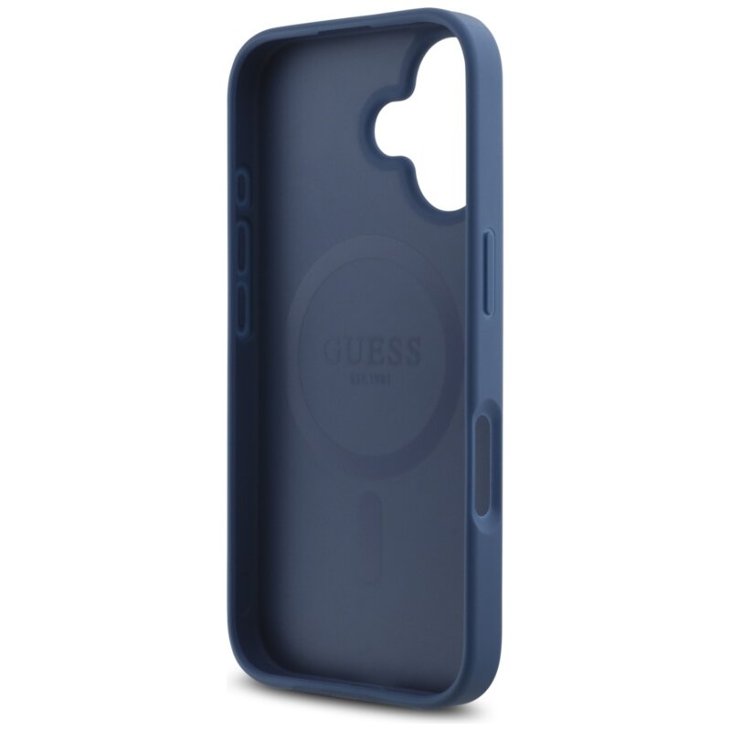 Husa iPhone 16 Guess 4G Small and Classic Logo MagSafe, albastru, GUHMP16SP4SM4MB