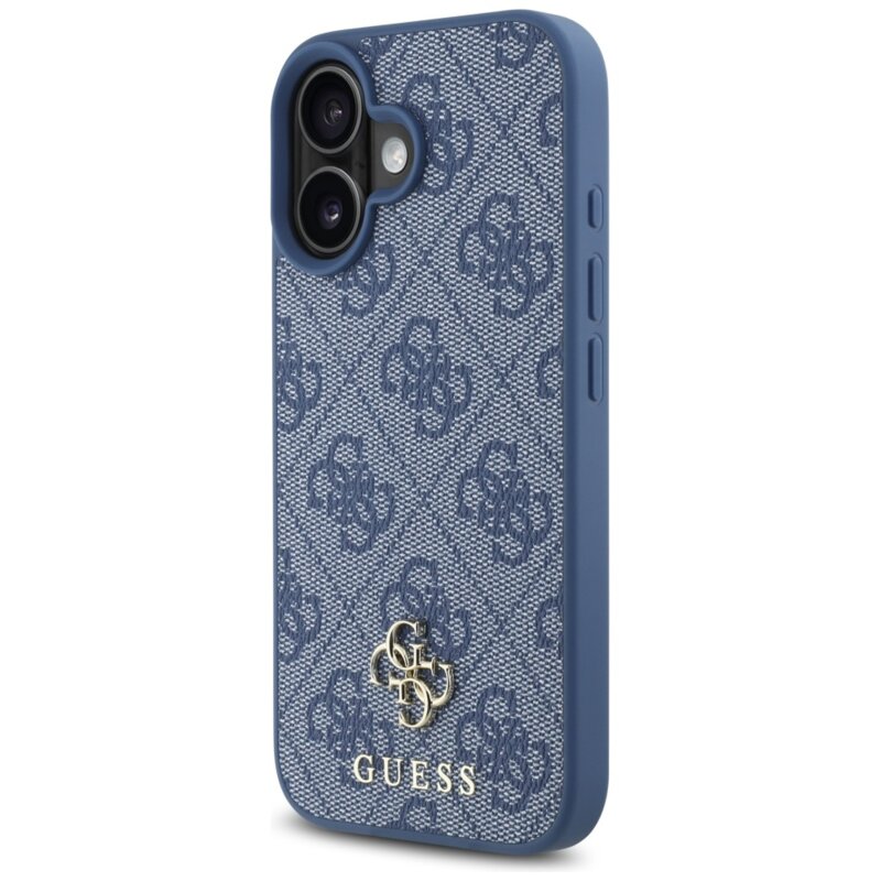 Husa iPhone 16 Guess 4G Small and Classic Logo MagSafe, albastru, GUHMP16SP4SM4MB