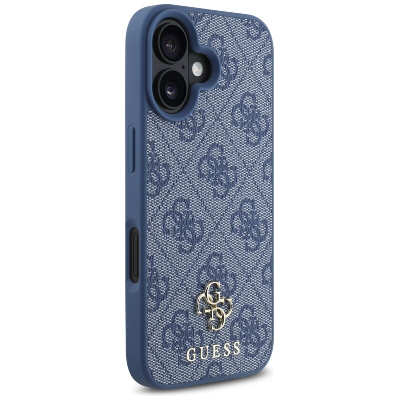 Husa iPhone 16 Guess 4G Small and Classic Logo MagSafe, albastru, GUHMP16SP4SM4MB