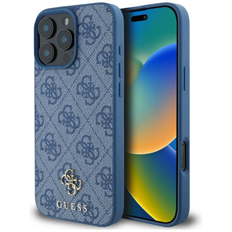 Husa iPhone 16 Pro Max Guess 4G Small and Classic Logo MagSafe, albastru, GUHMP16XP4SM4MB