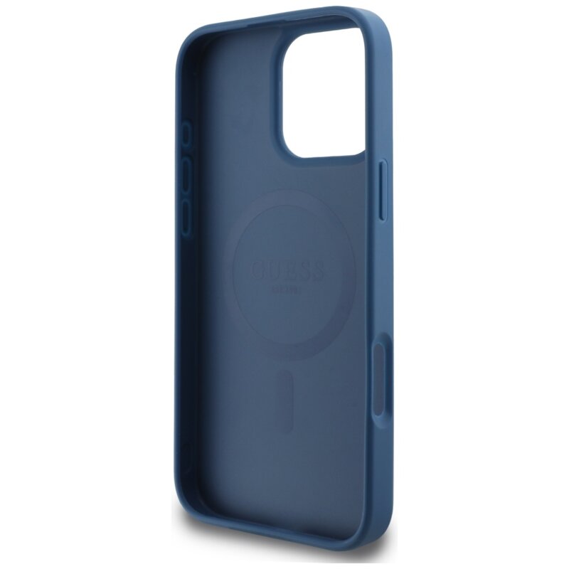 Husa iPhone 16 Pro Max Guess 4G Small and Classic Logo MagSafe, albastru, GUHMP16XP4SM4MB