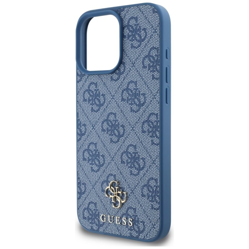 Husa iPhone 16 Pro Max Guess 4G Small and Classic Logo MagSafe, albastru, GUHMP16XP4SM4MB