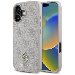 Husa iPhone 16 Guess 4G Small and Classic Logo MagSafe, roz, GUHMP16SP4SM4MP