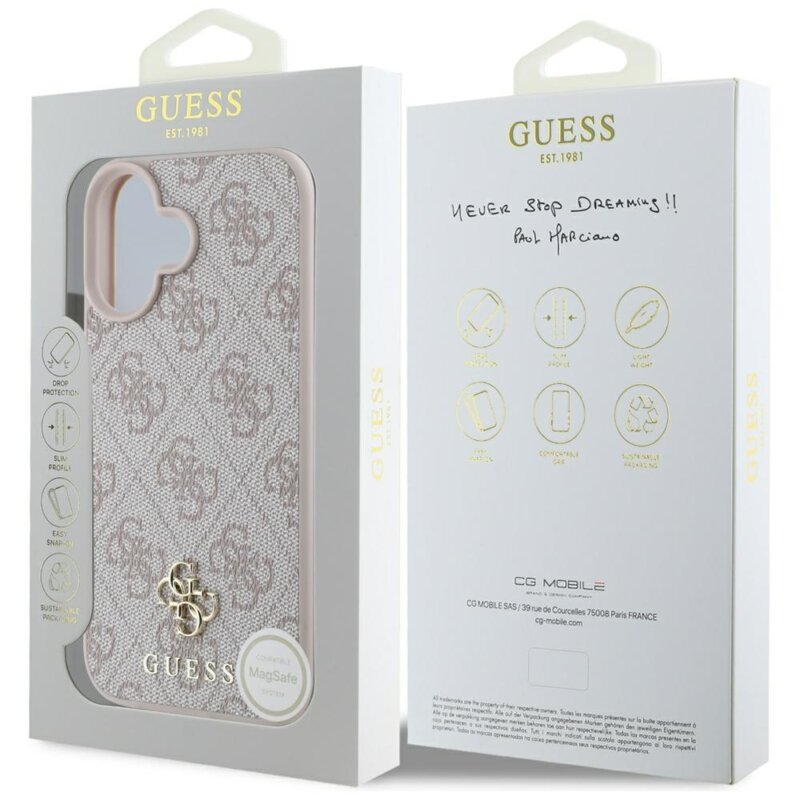 Husa iPhone 16 Guess 4G Small and Classic Logo MagSafe, roz, GUHMP16SP4SM4MP
