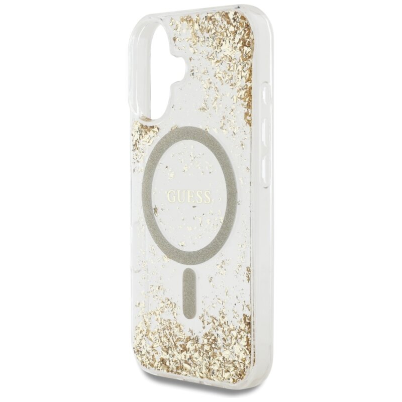 Husa originala Guess iPhone 16 Resin Bottom Glitter MagSafe, auriu, GUHMP16SRGRGED