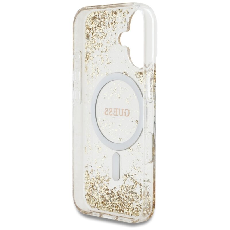 Husa originala Guess iPhone 16 Resin Bottom Glitter MagSafe, auriu, GUHMP16SRGRGED