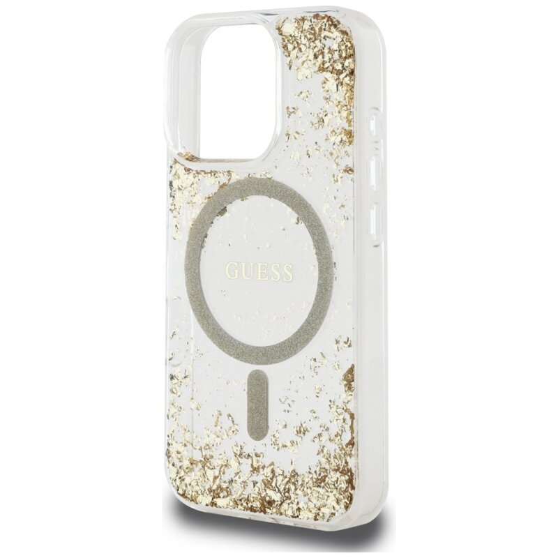 Husa originala Guess iPhone 16 Pro Max Hardcase Resin Bottom Glitter MagSafe, auriu, GUHMP16XRGRGED