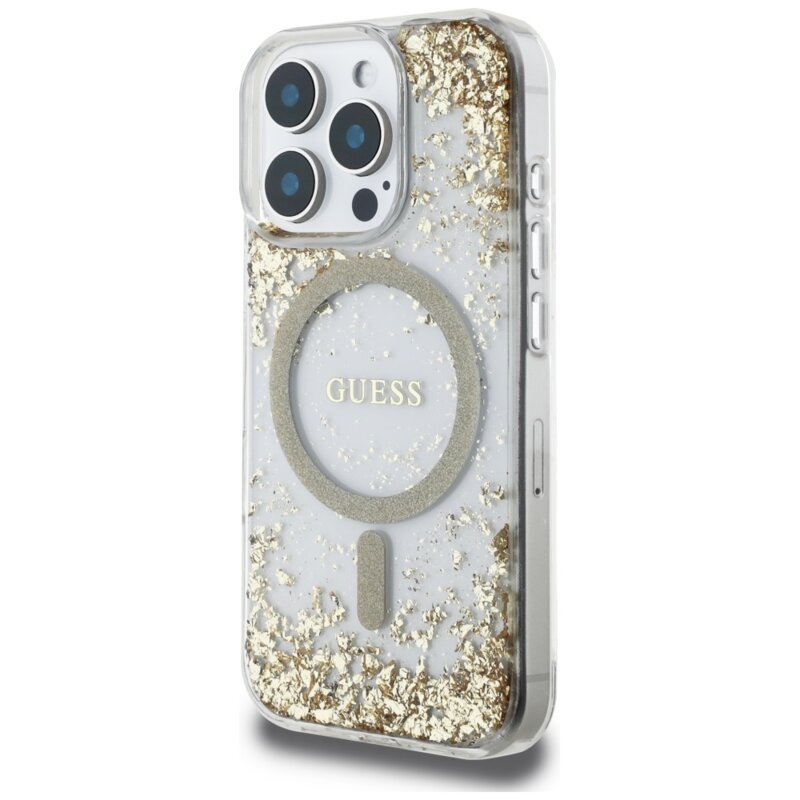 Husa originala Guess iPhone 16 Pro Max Resin Bottom Glitter MagSafe, auriu, GUHMP16XRGRGED