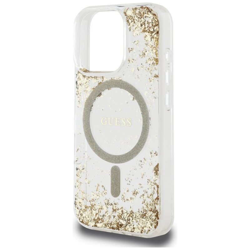 Husa originala Guess iPhone 16 Pro Hardcase Resin Bottom Glitter MagSafe, auriu, GUHMP16LRGRGED