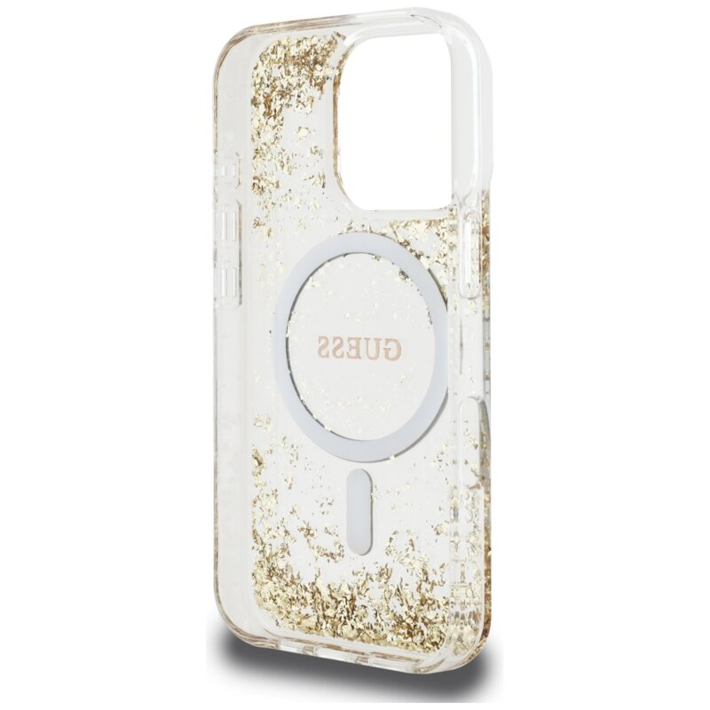 Husa originala Guess iPhone 16 Pro Resin Bottom Glitter MagSafe, auriu, GUHMP16LRGRGED