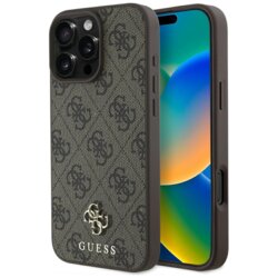 Husa iPhone 16 Pro Guess 4G Small and Classic Logo MagSafe, maro, GUHMP16LP4SM4MW