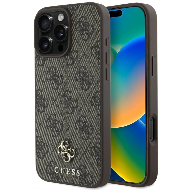 Husa iPhone 16 Pro Guess 4G Small and Classic Logo MagSafe, maro, GUHMP16LP4SM4MW