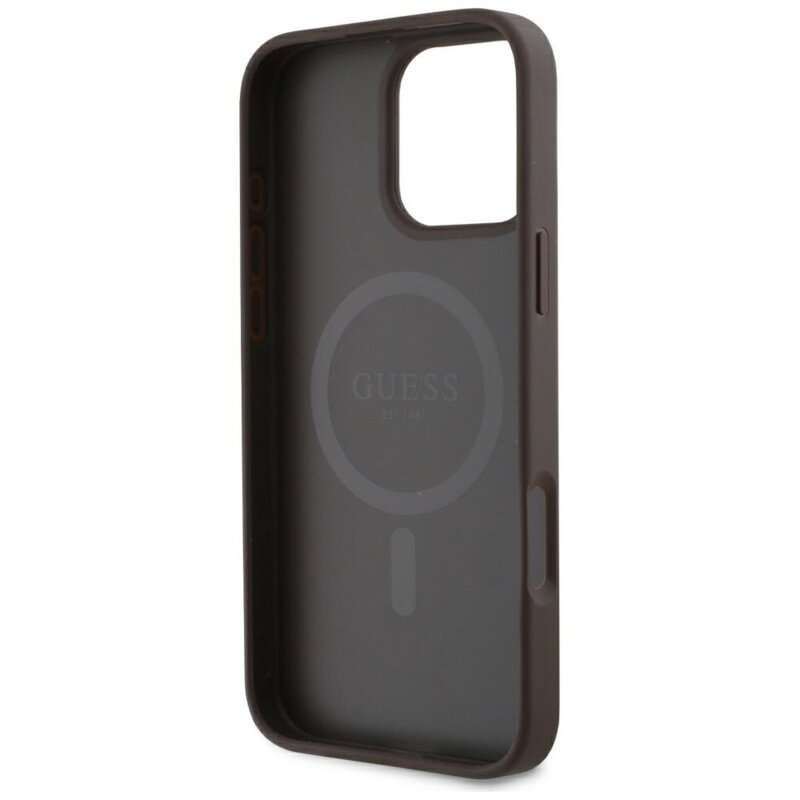 Husa iPhone 16 Pro Guess 4G Small and Classic Logo MagSafe, maro, GUHMP16LP4SM4MW