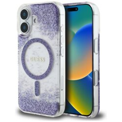 Husa originala Guess iPhone 16 Hardcase Resin Bottom Glitter MagSafe, mov, GUHMP16SRGRGEU