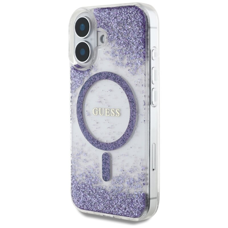 Husa originala Guess iPhone 16 Hardcase Resin Bottom Glitter MagSafe, mov, GUHMP16SRGRGEU