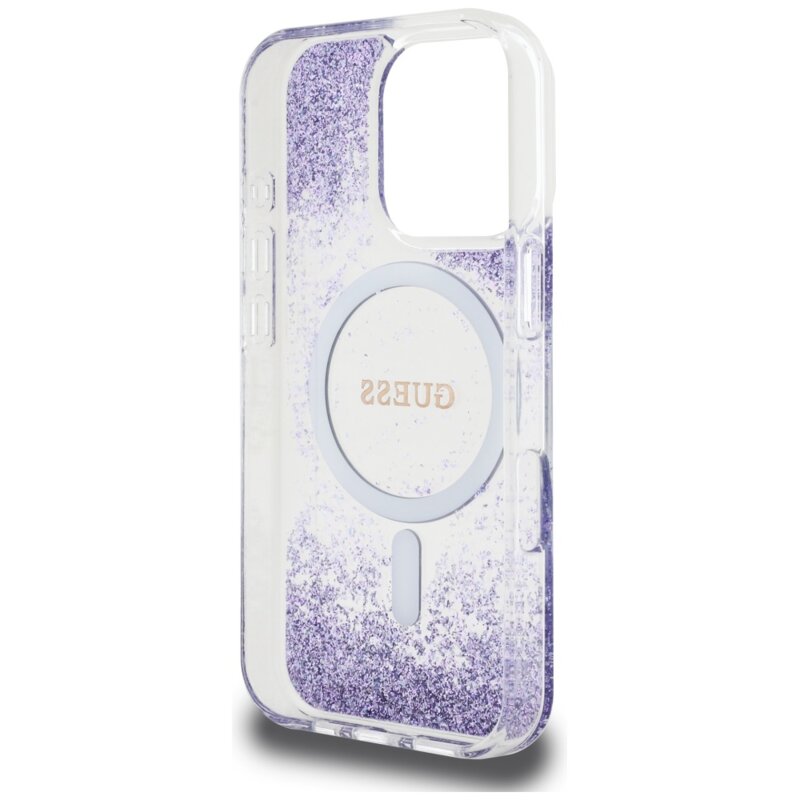 Husa originala Guess iPhone 16 Pro Hardcase Resin Bottom Glitter MagSafe, mov, GUHMP16LRGRGEU