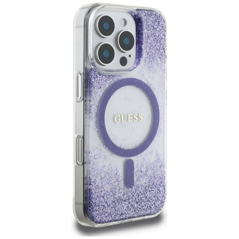 Husa originala Guess iPhone 16 Pro Resin Bottom Glitter MagSafe, mov, GUHMP16LRGRGEU