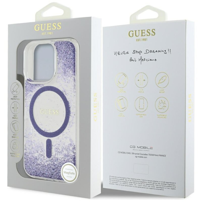 Husa originala Guess iPhone 16 Pro Resin Bottom Glitter MagSafe, mov, GUHMP16LRGRGEU