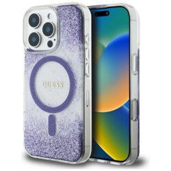 Husa originala Guess iPhone 16 Pro Max Hardcase Resin Bottom Glitter MagSafe, mov, GUHMP16XRGRGEU